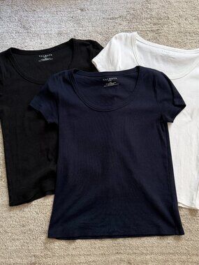 Bundle 3 Talbots Ribbed Scoop Necked Tees Black Navy White Petite Medium MP